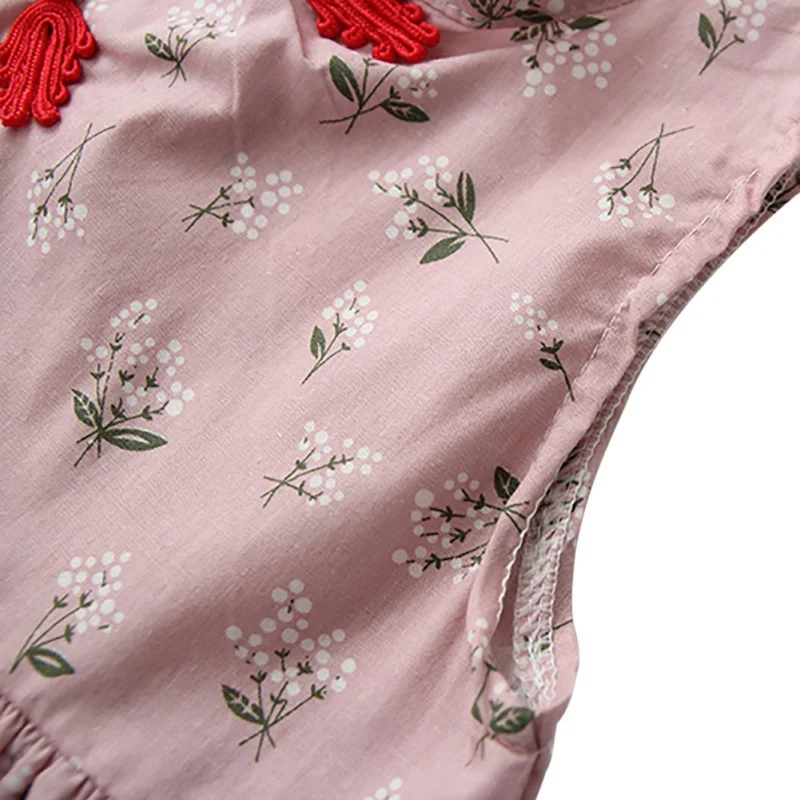 2021 Ins Kids Girls Dresses Cute Flower Print Dress Chinese Style Vintage Cheongsam Dresses Baby Girls Clothes