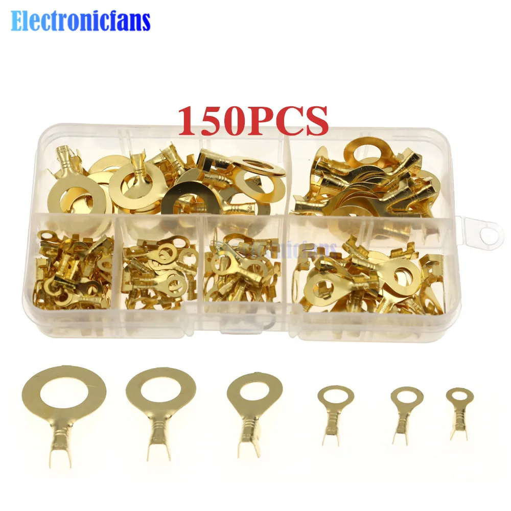 150PCS M3 M4 M5 M6 M8 M10 Ring Lugs Ring Eyes Copper Crimp Terminals Non-insulated Cable Lug Wire Connector Assortment Kit