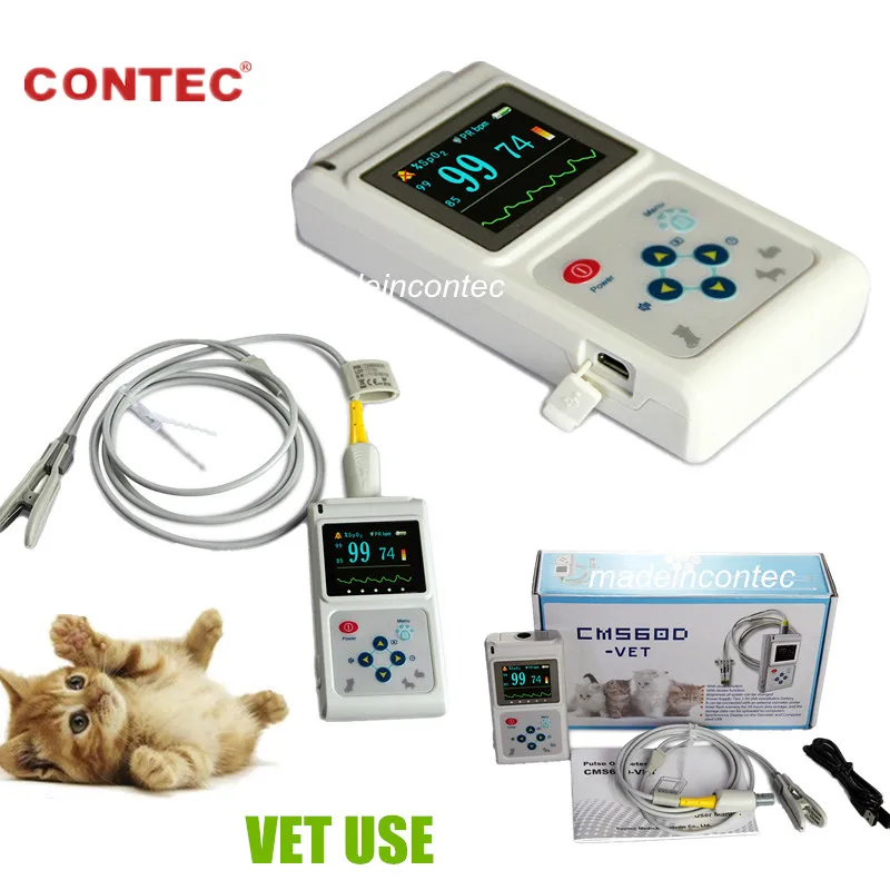 CONTEC Pets Veterinary Pulse Oximeter VET Blood Oxygen Heart Rate SpO2 Monitor, Dog/Cat, Vet Tongue Probe+SW