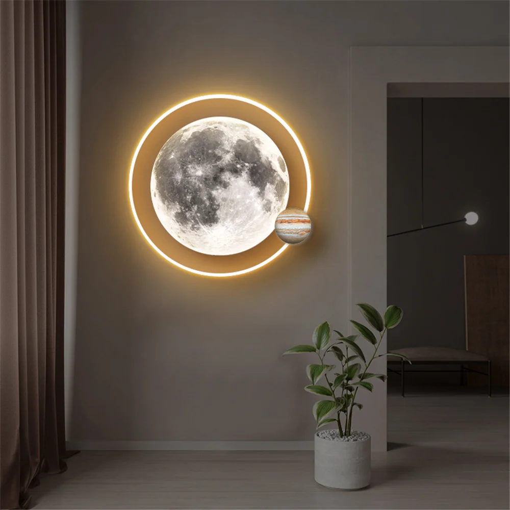 Art Moon Earth Planet Mural Remote Led Wall Lamp Home Decoration Accessories For Living Room Hallway Child Nursery Night Lights