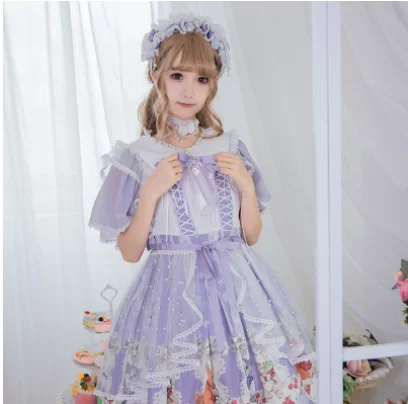 Kawaii mädchen gothic lolita op cos Prinzessin tee party süße lolita kleid vintage oansatz spitze bowknot nette druck viktorianischen kleid