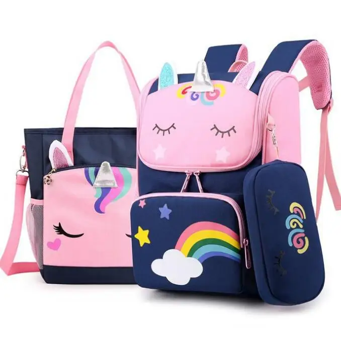 Imagem -03 - Mochila Escolar com Lancheira para Crianças Unicorn Schoolbag Feminino Student Bookbag