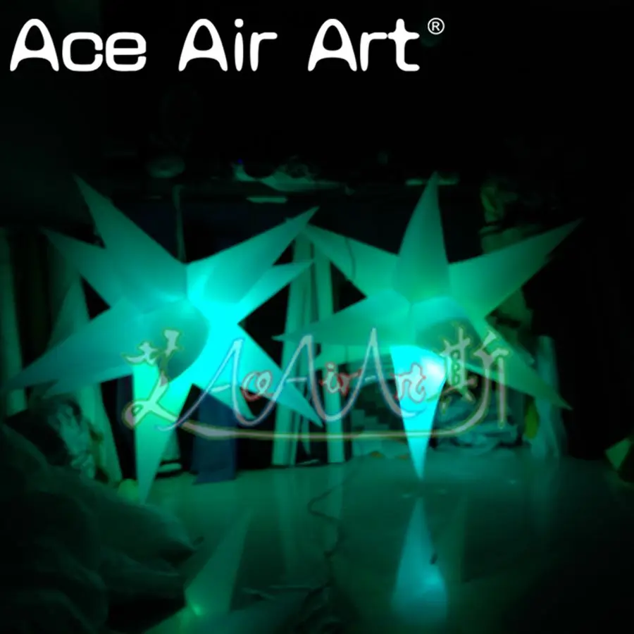 2mH Led Club Decor Inflatable Stars Model,Polyester Fabric Illuminating Stars Hanging With Air Blower For Party