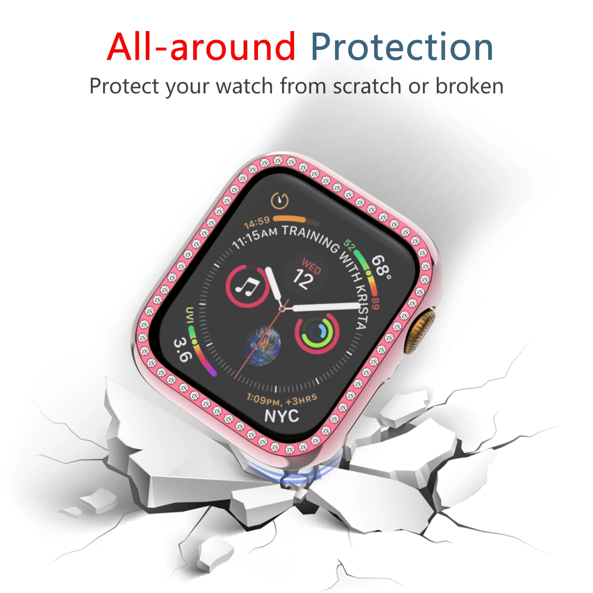 Protetor para apple watch, protetor com diamente para relógios série 5 4 3 2 1 38mm 40mm 42mm 44mm para iwatch 5 acessórios para relógio 81021