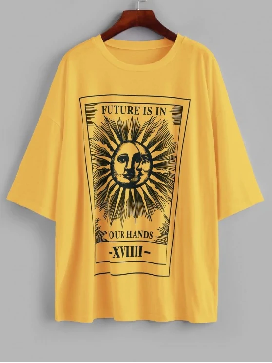 

Future Is in Your Hands Sun Moon Funny Printed T Shirt Women Short Sleeve Cotton Fashion Tops