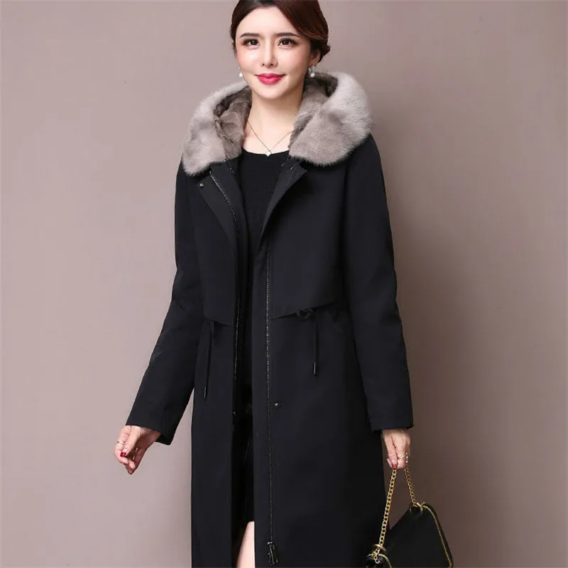 Vrouwen Winter Jacket Hooded Fur Jas Lange Dikke Warme Katoen Gevoerde Parka Vrouw Wol Liner Distachable Jassen Jas