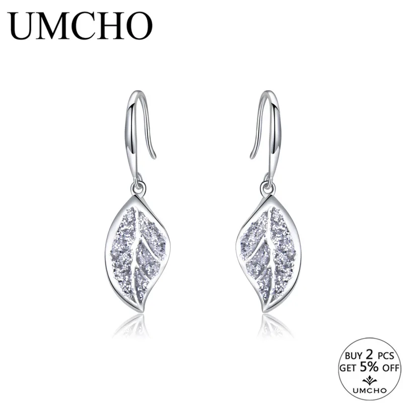 UMCHO Fashion 925 Silver Sequin Leaf Drop Earrings for Women Party Anniversary Birthday Gifts Fine Jewelry Decorations