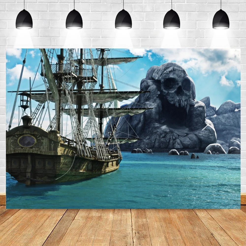 Pirate Ship Mountain Baby Birthday Photocall Photography Backdrop Party Decor Photographic Background Photo Studio Photophone