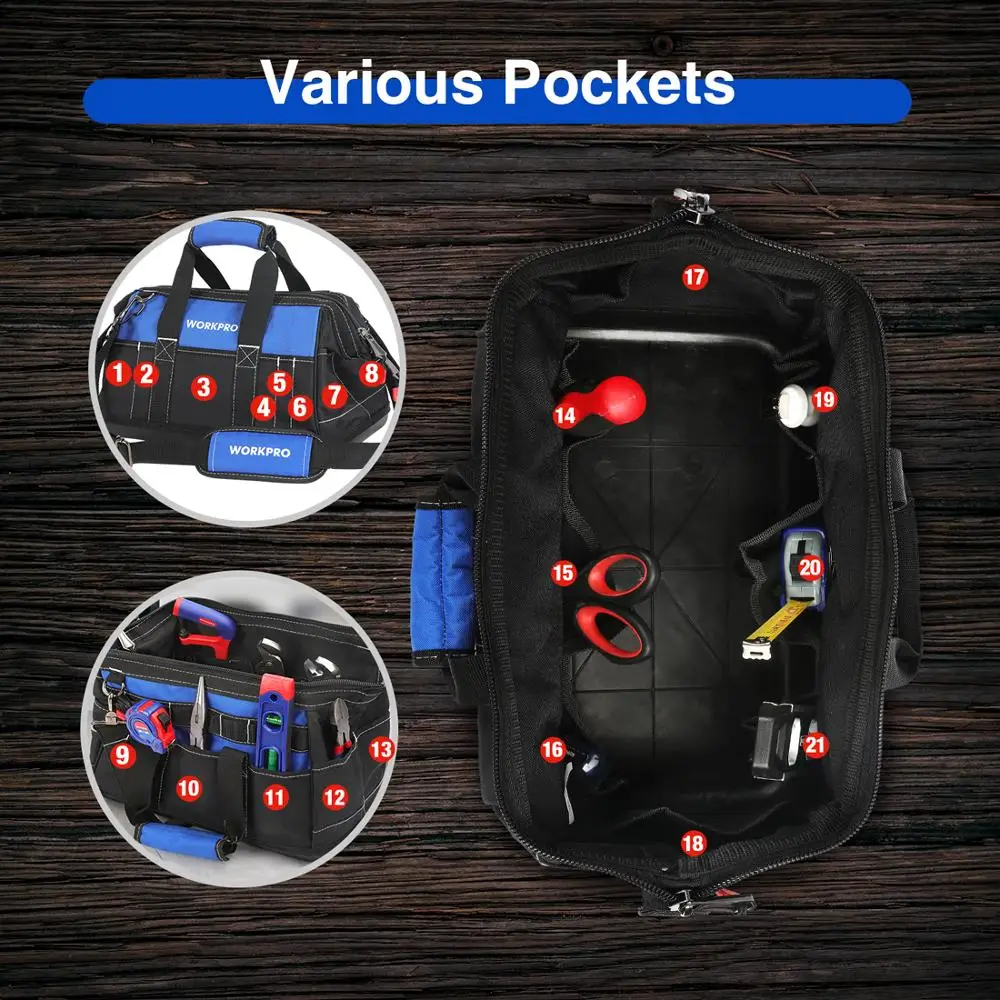 WORKPRO Tool Bags Waterproof Travel Bags Men Crossbody Bag Tool Storage Bags with Waterproof Base Free Shipping