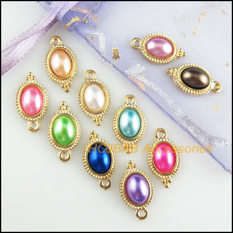 20Pcs Gold Color Retro Oval Flower Mixed Acrylic Charms Pendants 9x17mm