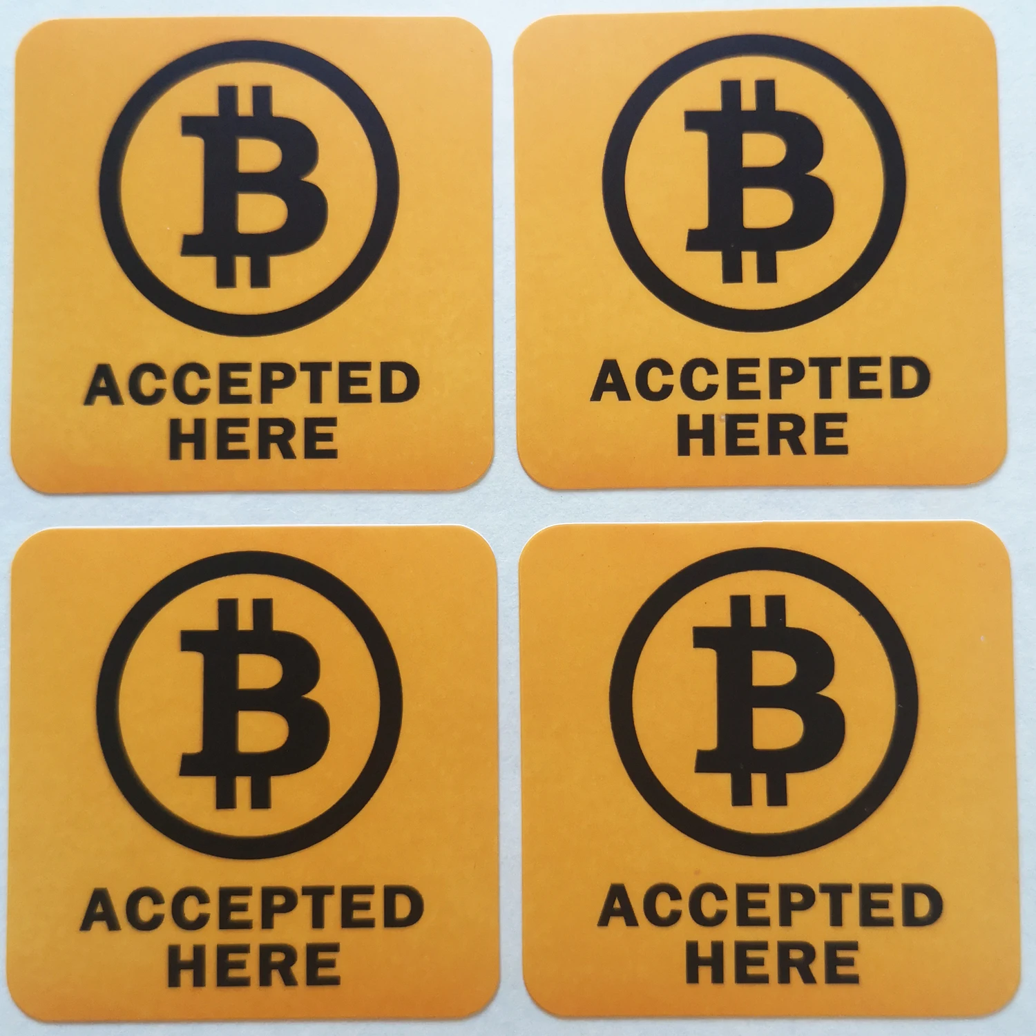 24pcs 4x4cm BITCOIN ACCEPTED HERE Self-adhesive Cyptocurrency Label Sticker for Shop Promotion Art Paper with Matte Lamination