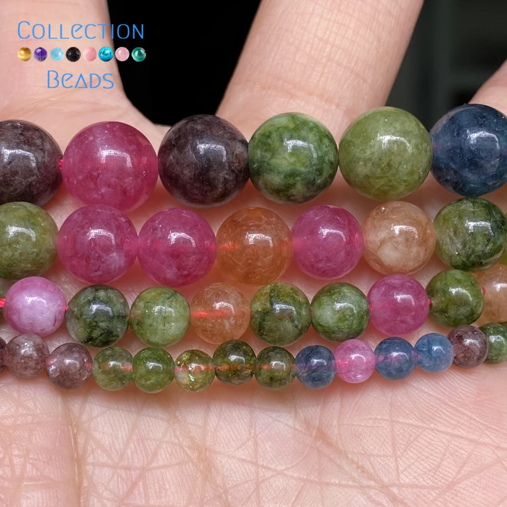 Natural Stone Colorful Tourmaline Jades Tiger Eye Loose Round Beads For Jewelry Making 4-10mm Diy Bracelets Accessories 15\