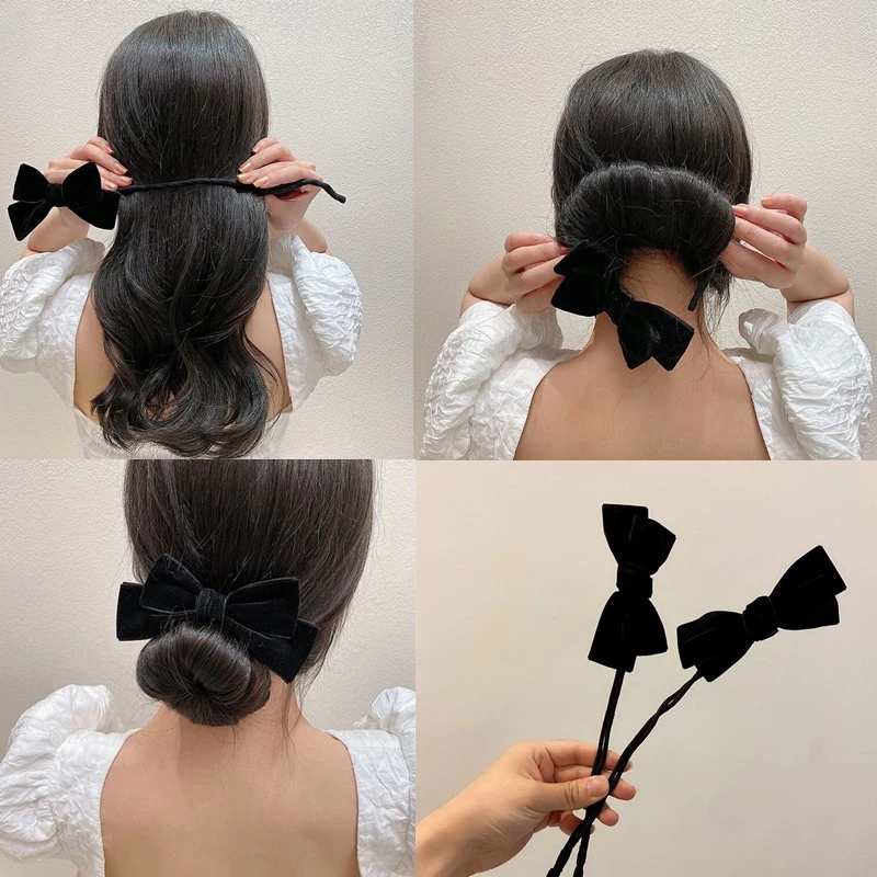 

2021 Velvet Bowknot Curly Hair Stick Ponytail Holder Bow Hair Stick Hairpin Hair Rope Woman Hair Accessories Hairdressing Tool