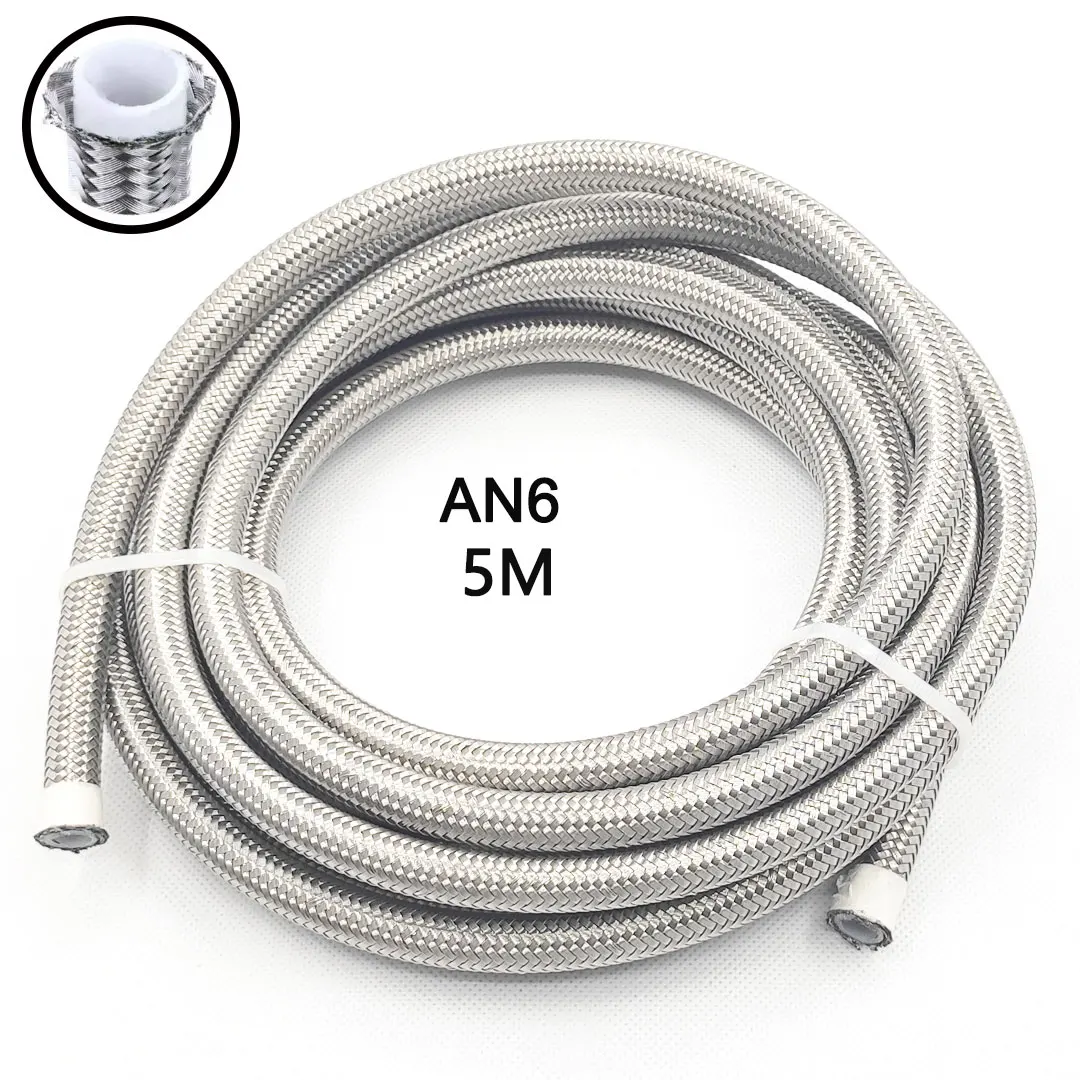 Length 5M  AN3 AN4 AN6 AN8 AN10 Racing Hose 304 Stainless Steel Braided PTFE Brake Hose Fuel Oil Line Oil Cooler Hose Pipe