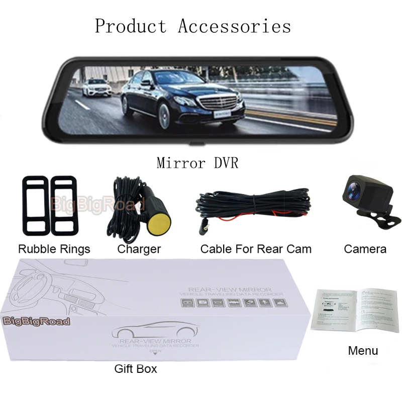 BigBigRoad Car DVR Dash Camera IPS Touch Screen Stream RearView Mirror For Brilliance H220 H230 H3 H320 H330 H530 V3 V5 V6 V7