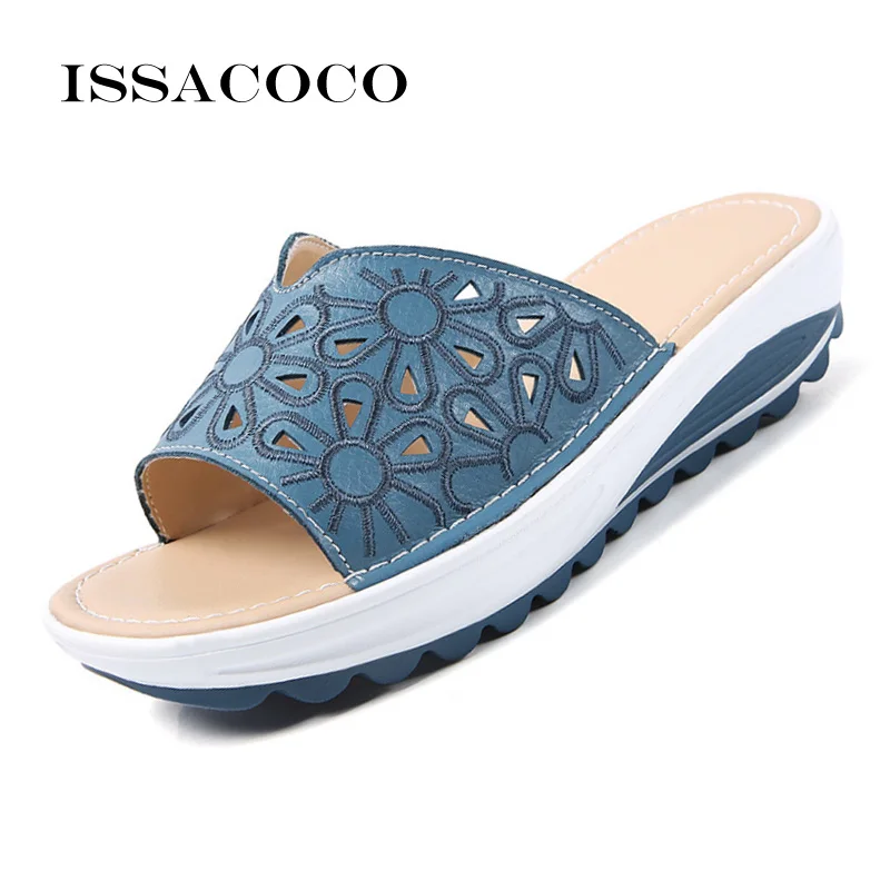 Women's Summer Real Leather Female Beach Slippers Shoes Sandals Designer Slides Women Ladies Outside Shoes For Women Mules Home