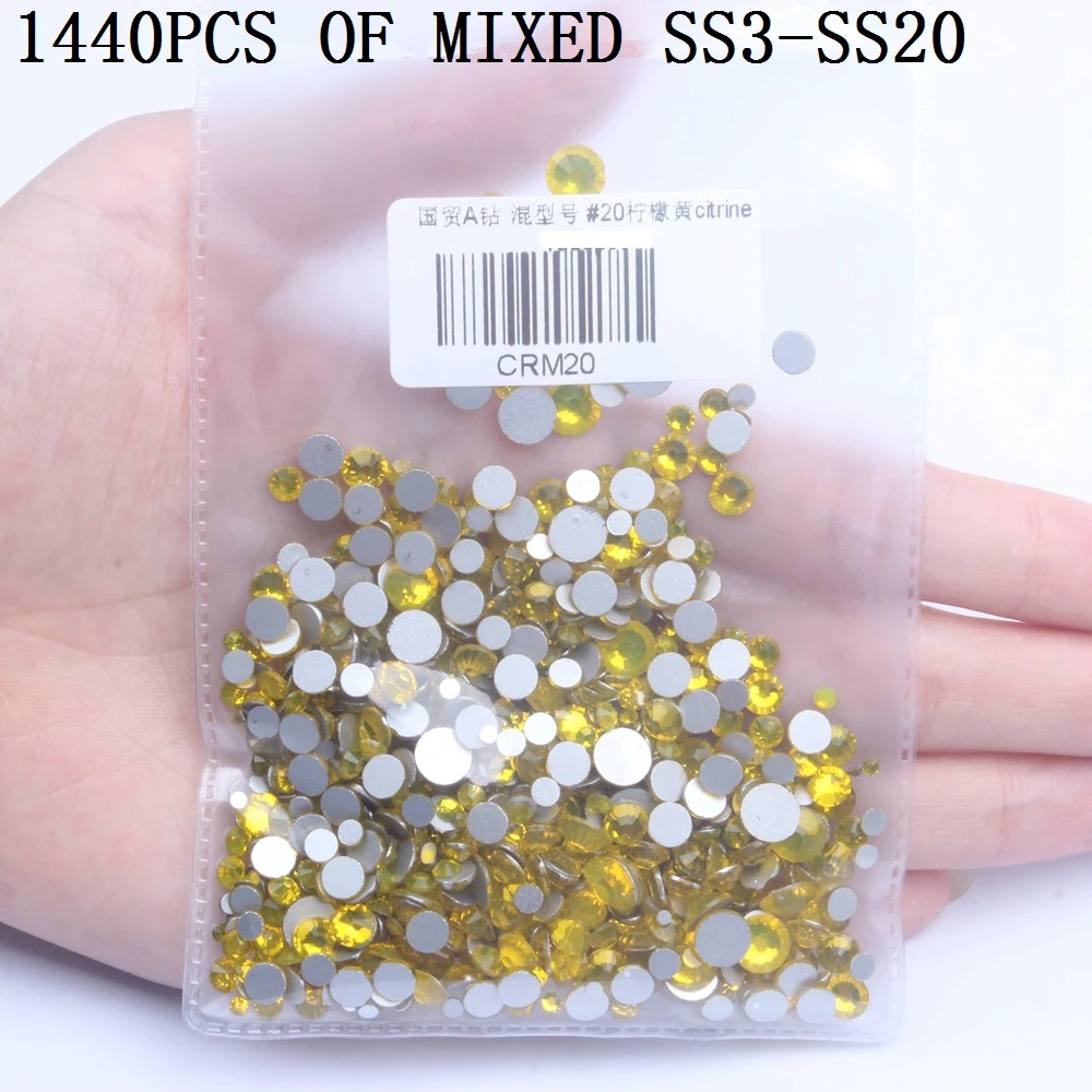 Citrine Color ss3-ss34 Non Hotfix Crystal Rhinestones Flatback Facets Glue On Strass Diamonds Appliques DIY Crafts Accessories