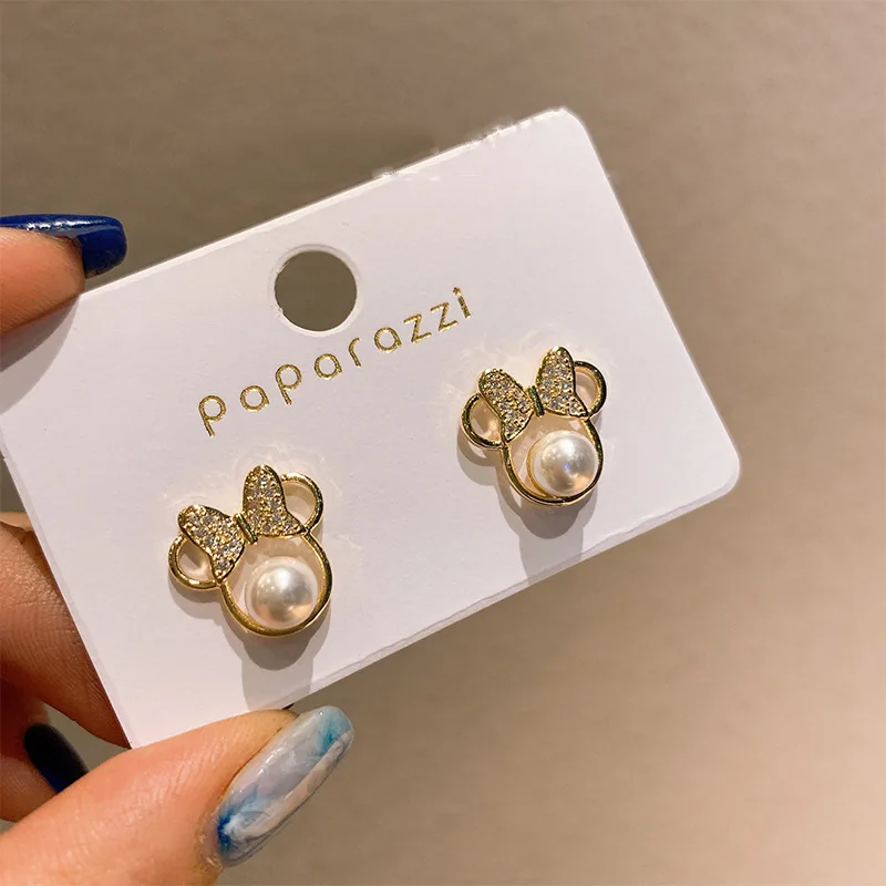 Sweet Girl Earrings 2021 Fashion New Crystal Pearl Cute Bow Net Red All-match Women's Earrings Factory Wholesale Earrings Pearl