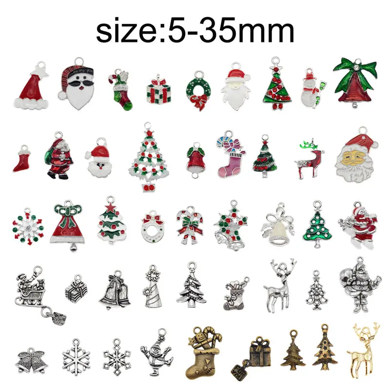 Julie Wang 10PCS Christmas Charms Random Mixed Enamel And Alloy Santa Claus Tree Bell Hat Pendant Jewelry Making Accessory