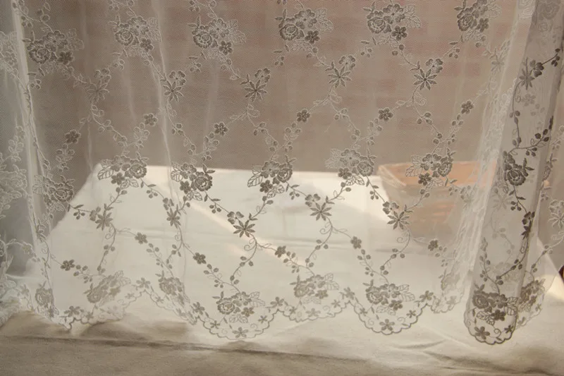 120cm Wide 1yard/lot Beige and White Gauze Retro Lace Embroidery Fabric Diy Wedding Dress/Curtain Material X1170