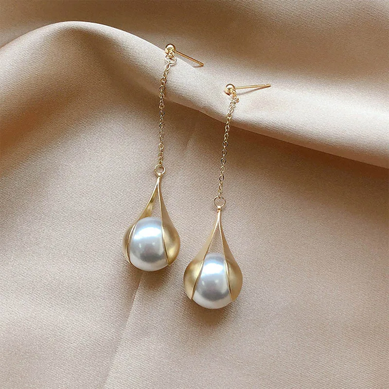 CHIMERA Elegant Pearl Long Drop Earring for Women Jewelry Rhinestone Dangle Tassel Pendant Korean Earrings Gift