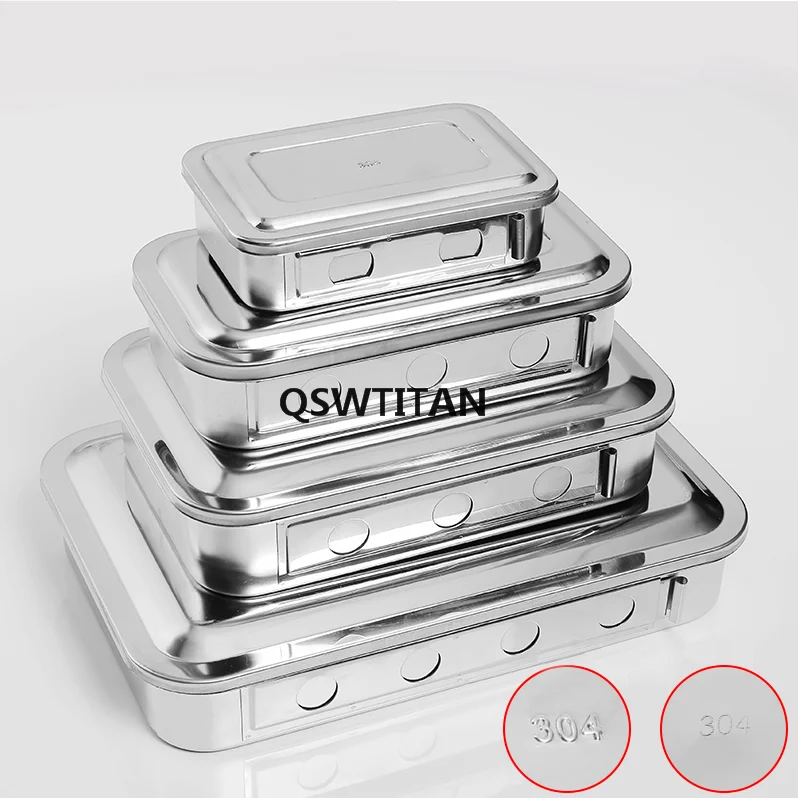 Dental Sterilization Tray Sterilization Case Box 304 Thick Stainless Steel Square Plate Cover Surgical Instruments