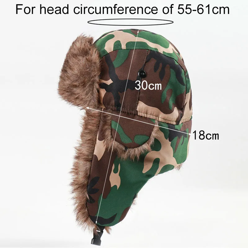 CAMOLAND Musim Dingin Pembom Earflap Topi Untuk Wanita Rusia Ushanka Topi Dengan Kacamata Pria Kamuflase Termal Berber Bulu Salju Topi