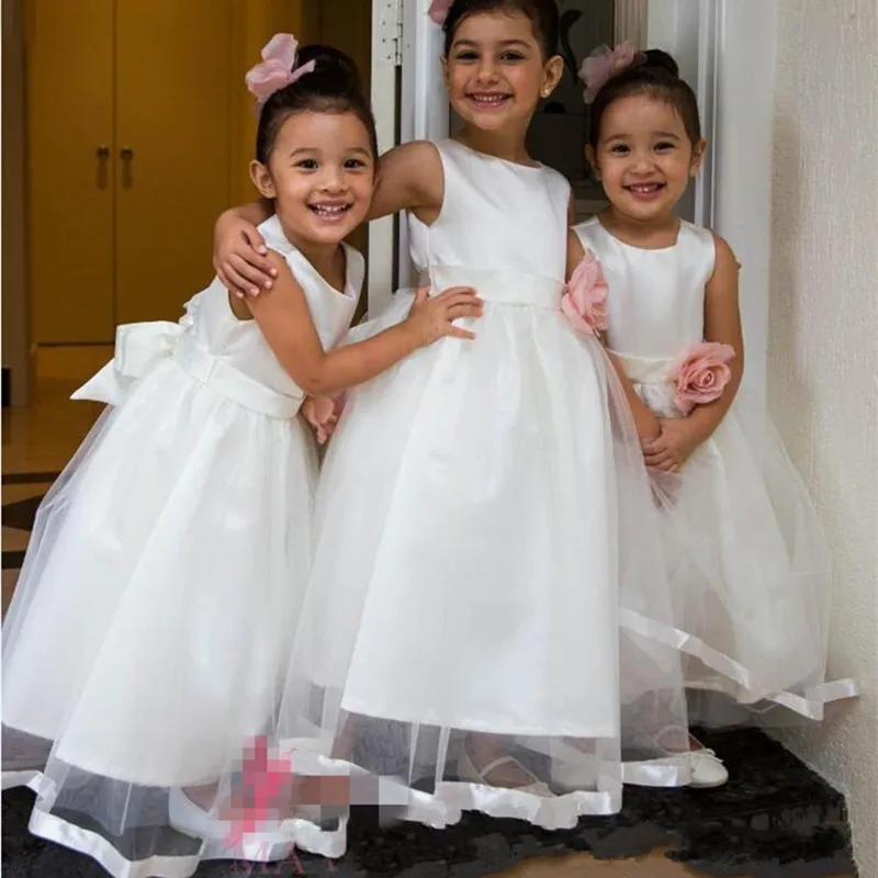 

Top Quality Kids Flower Girls Dresses for Wedding Hand Made Flowers Jewel First Communion Princess Gowns Pearls For Little Girl