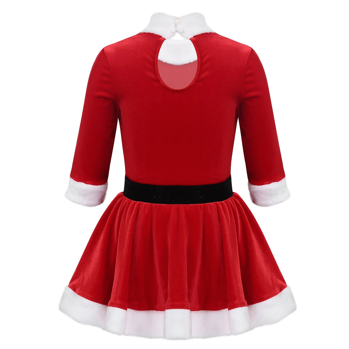 Kinder Meisjes Kerst Fluweel Santa Claus Kostuum Sleutelgat Terug Figuur Schaatsen Ballet Dans Tutu Jurk Leotard Xmas Fancy Dress