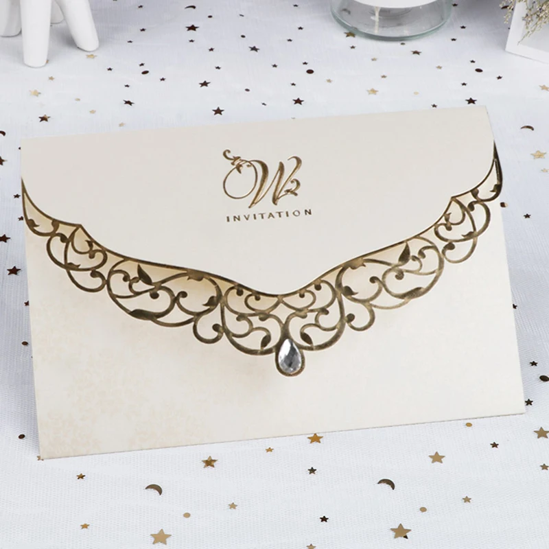 50pcs Laser Cut Wedding Invitation Card Business Greeting Cards With Diamond Customized Wedding Decoration  Party Supplies