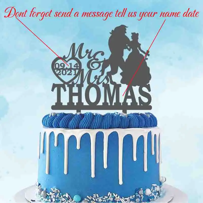 Personalized Wedding Cake Topper Custom Mr Mrs Name Wedding Date Beauty and Beast Cake Topper For Wedding Party Decoration YC176