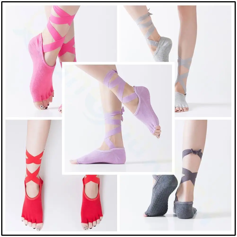 Women Bandage Yoga Socks Non-Slip Quick-Dry Damping Pilates Ballet Dance Cotton Sock Barre Ballet Dance Barefoot Workout Slipper