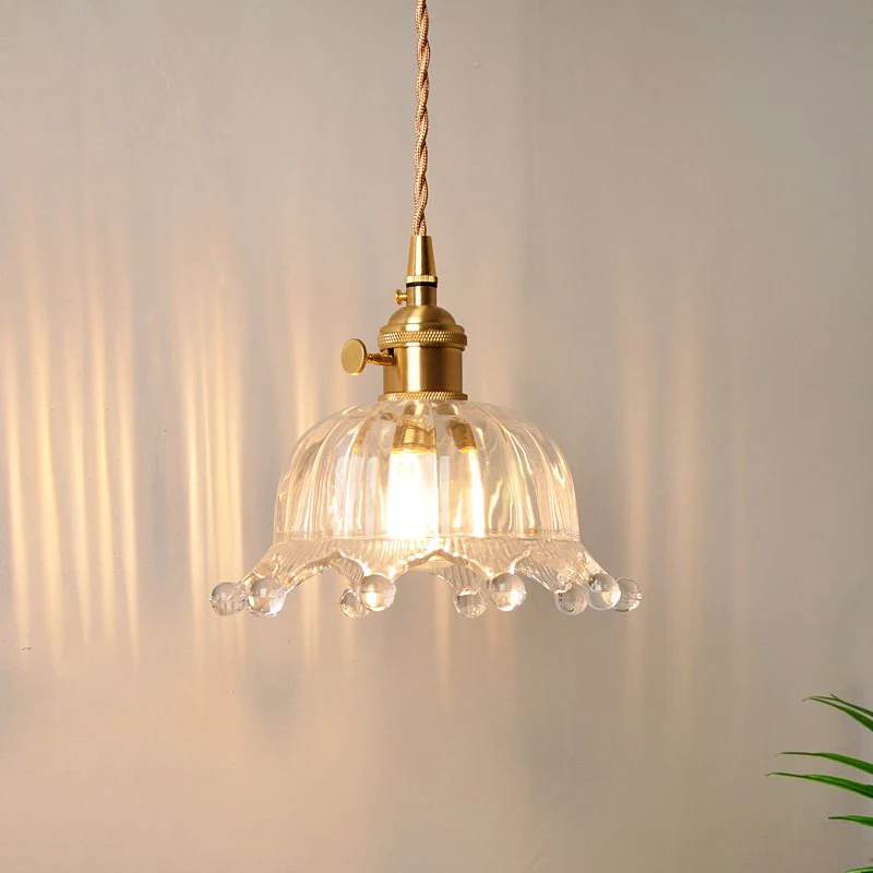 

Nordic fresh small chandelier restaurant cloakroom aisle children's room Princess room lamp crown copper glass chandelier