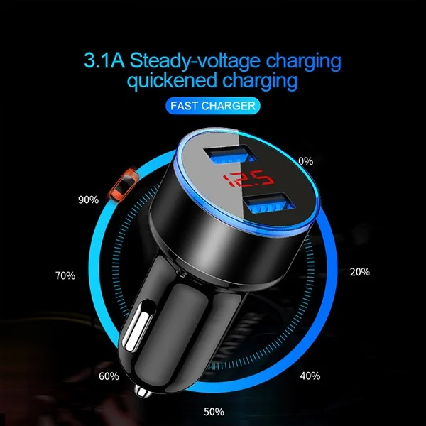 Car Charger 3.1A Quick Charge Dual USB Port LED Display Cigarette Lighter Phone Adapter for iPhone 12 11 8 Xiaomi redmi Sansung