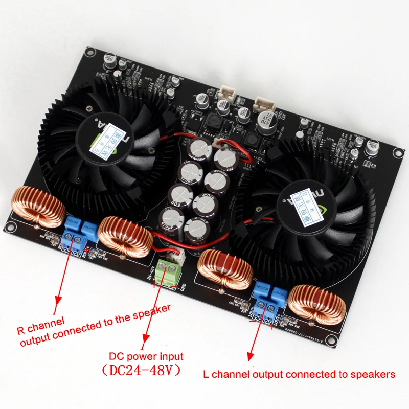 600W*2 High-power Digital Power Amplifier Board TPA3255 Class D Dual-core Audiophile Audio Amplifier Board with Cooling Fan