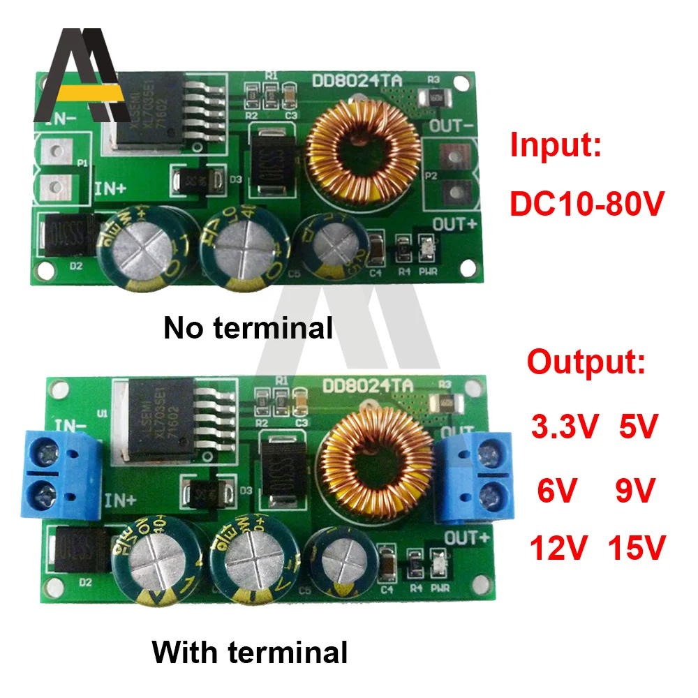 High-Voltage DC-DC Buck Converter Module Step-Down Voltage Regulator Board 80V 72V 64V 60V 48V 36V 24V to 15V 12V 9V 6V 5V 3.3V