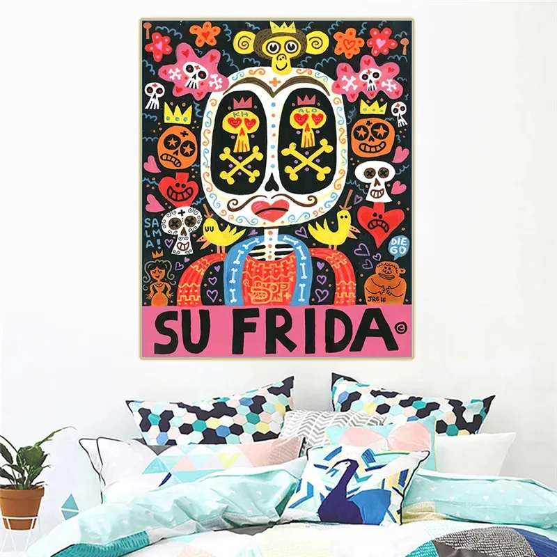 

Su Frida Citon Jorge Gutierrez Canvas Art Painting Famous Artwork Poster Picture Wall Decoration Home Living Room Decoration Cua