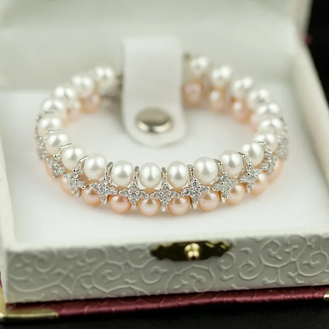 MADALENA SARARA 6-7 mm Genuine Freshwater Pearl Bracelet Beaded Making Two Rows Different Color Design