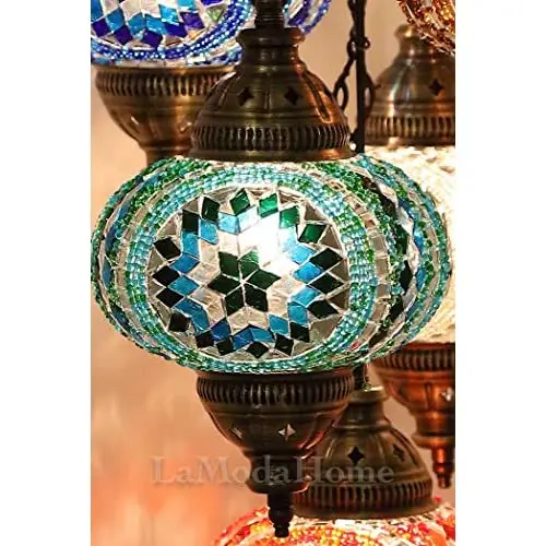 LaModaHome 35 + Unique Colors, 2020 Customizable Chandelier 3 Globes + Free 3 Bulbs, stunning Mosaic Turkish Lamp Moroccan Light