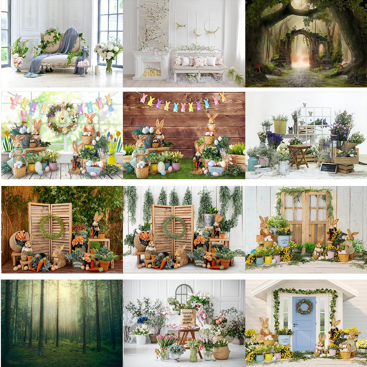 Backdrops de páscoa primavera flores fundo recém-nascido retrato coelho decoração floral banner fotografia adereços bebê crianças photostudio