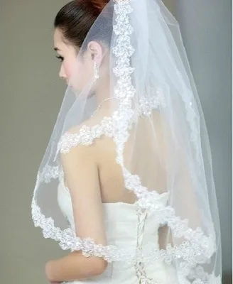 

For Her Latest Design New Arrival White Ivory Lace Applique Edge Bridal Bride Veils Wedding Accessory