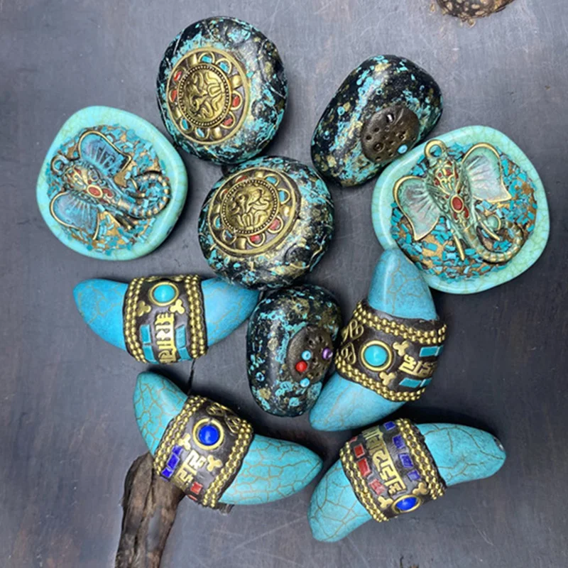 Retro Verdigris Patina Plated Copper Crushed Elephant Buddha Horn Charms Pendants For DIY Jewelry Making Finding Accessories