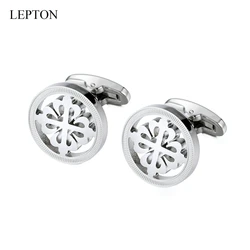 Lepton Silver Color Crusaders Cufflink Stainless Steel Round Cufflinks for Men Gift Wedding Groom Business Cuff Links Gemelos