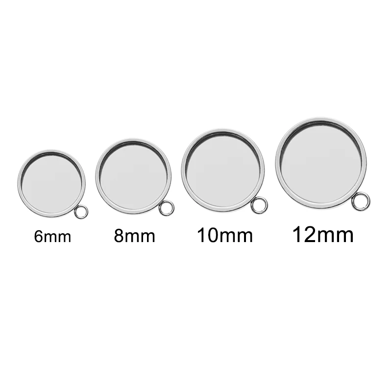 20pcs Stainless Steel 6/8/10/12mm Inner Round Blank Tray with 11mm Post Loop Ear Studs Base For DIY Jewelry Making Accessories