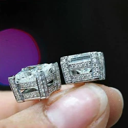 Huitan Classic Square Crystal Cubic Zirconia Stud Earrings Accessories for Women Temperament Sweet Earrings Ear Piercing Jewelry