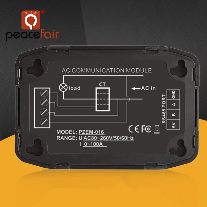 Peacefair PZEM-016 AC Electricity Energy Meter Wattmeter RS485 Modbus 100A Voltage Current Watt Kwh Voltmeter 220V Coil CT