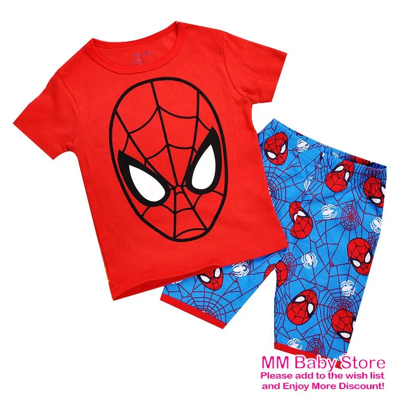 Children\'s Summer Pajamas Clothes Short Sleeve Spider Cartoon Suit 1-7 Years Baby Boys Girls Cotton Set Kids Pajamas Clothes