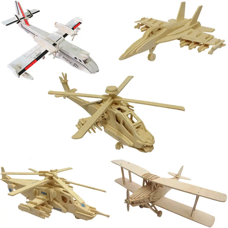 Large 3D Laser Cut Burr Free Wooden Puzzle Boy Military Model DIY Assembled Airplane Fighter Model Making Toys Gift for Children