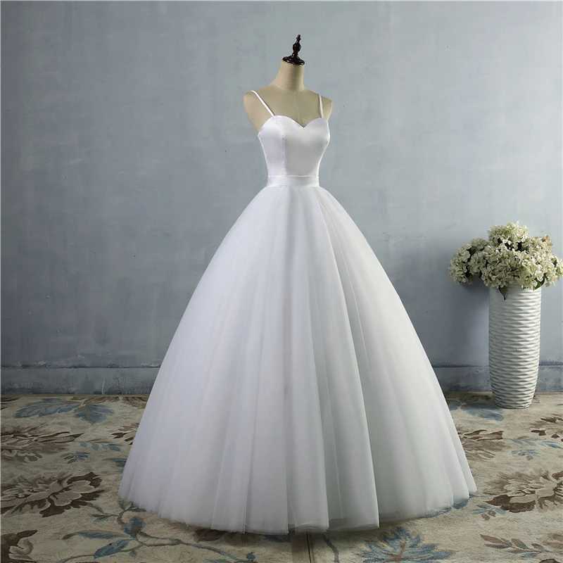 ZJ9086 White Ivory Beach Wedding Dress Lace Bridal Dress Backless Spaghetti Straps Wedding Plus Size Satin