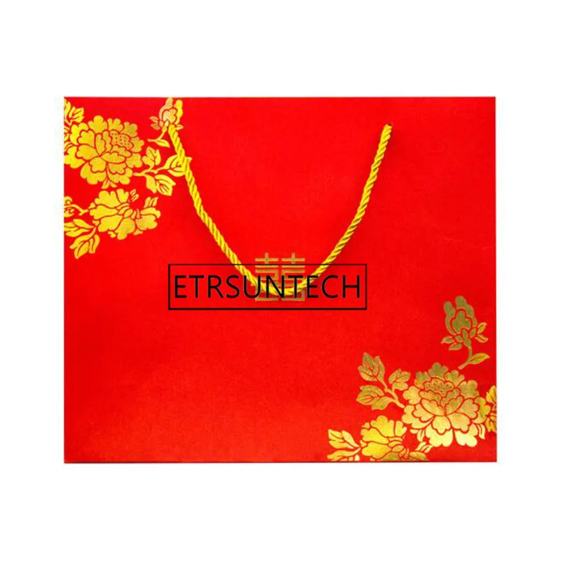 100pcs Chinese Style Red Double Happiness Paper Gift Bags for Wedding Packaging Bag with Handle Party Favors